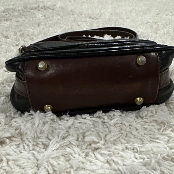 Valentina Classic Black and Brown Italian Leather Crossbody Bag, Vintage - Picture 6 of 12